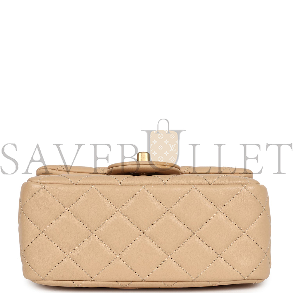 Ch*el beige leather mini square flap bag as1786 (17*13*8cm)